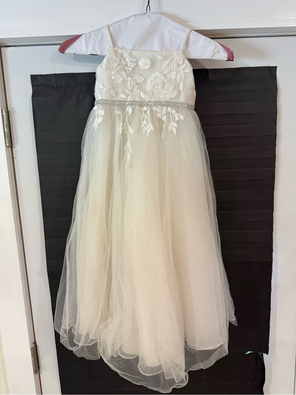 DB Studio Ivory Sparkle Tulle Flower Girl Dress with Embroidered Bodice